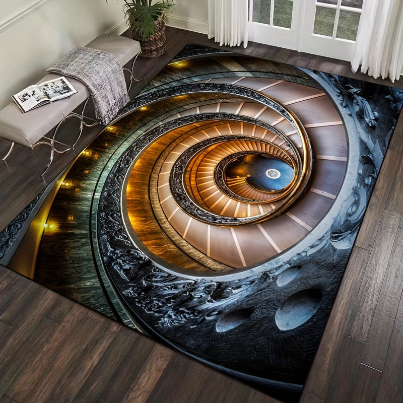 Enhance Your Home Decor with a Stunning 3D Spiral Staircase Pattern Area Rug, Perfect for Living Rooms, Bedrooms, and Bedside, Fashionable Illusion Design, Soft and Washable, Great as a Door Mat or Home Decoration Piece