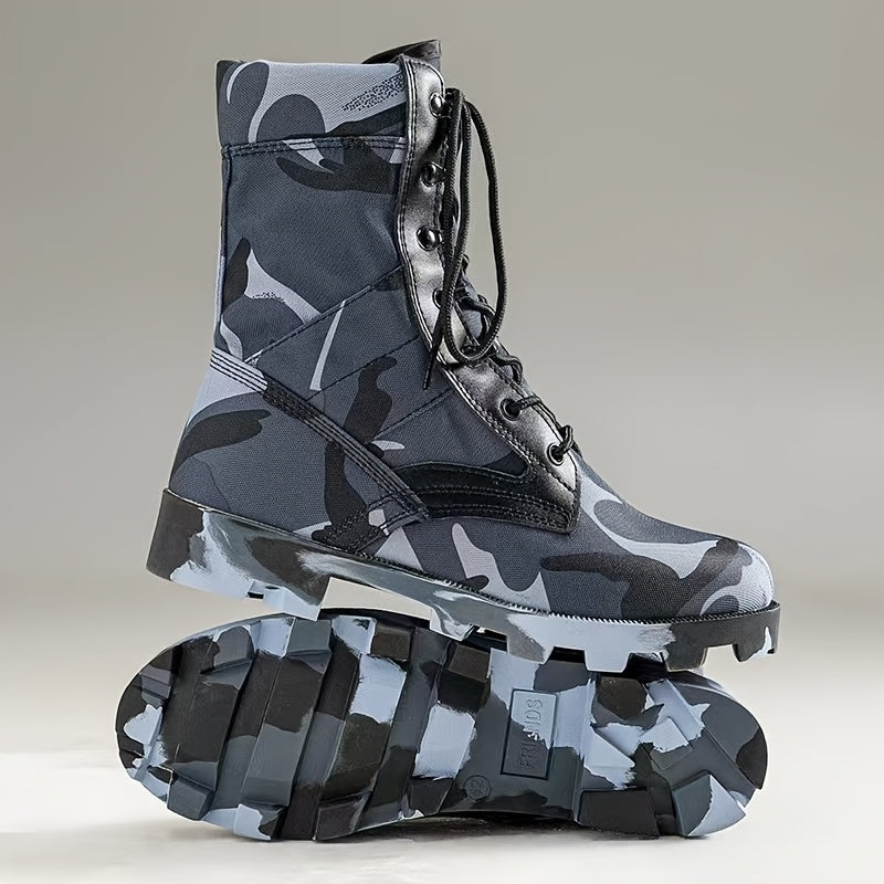 Men's Mid-Calf Hiking Boots with Anti-Slip Camouflage Design.