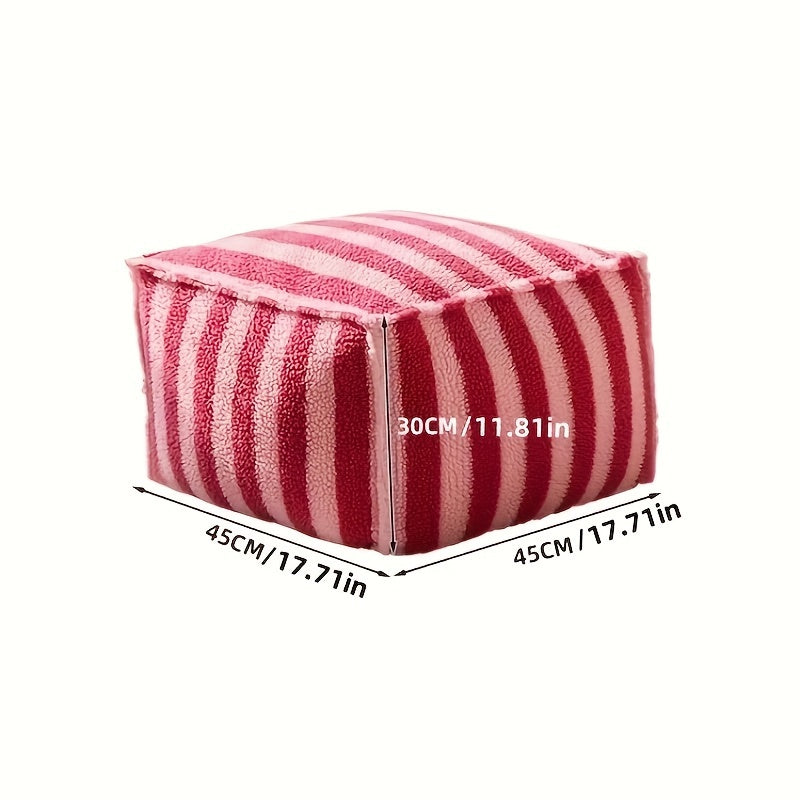 Square Foam Stool Cushion with Knitted Red & Black Striped Design - Non-Wooden, Electricity-Free for Living Room, Floor, Shoe Changing, Tatami - Decorative Seating with Soft Striped Pattern