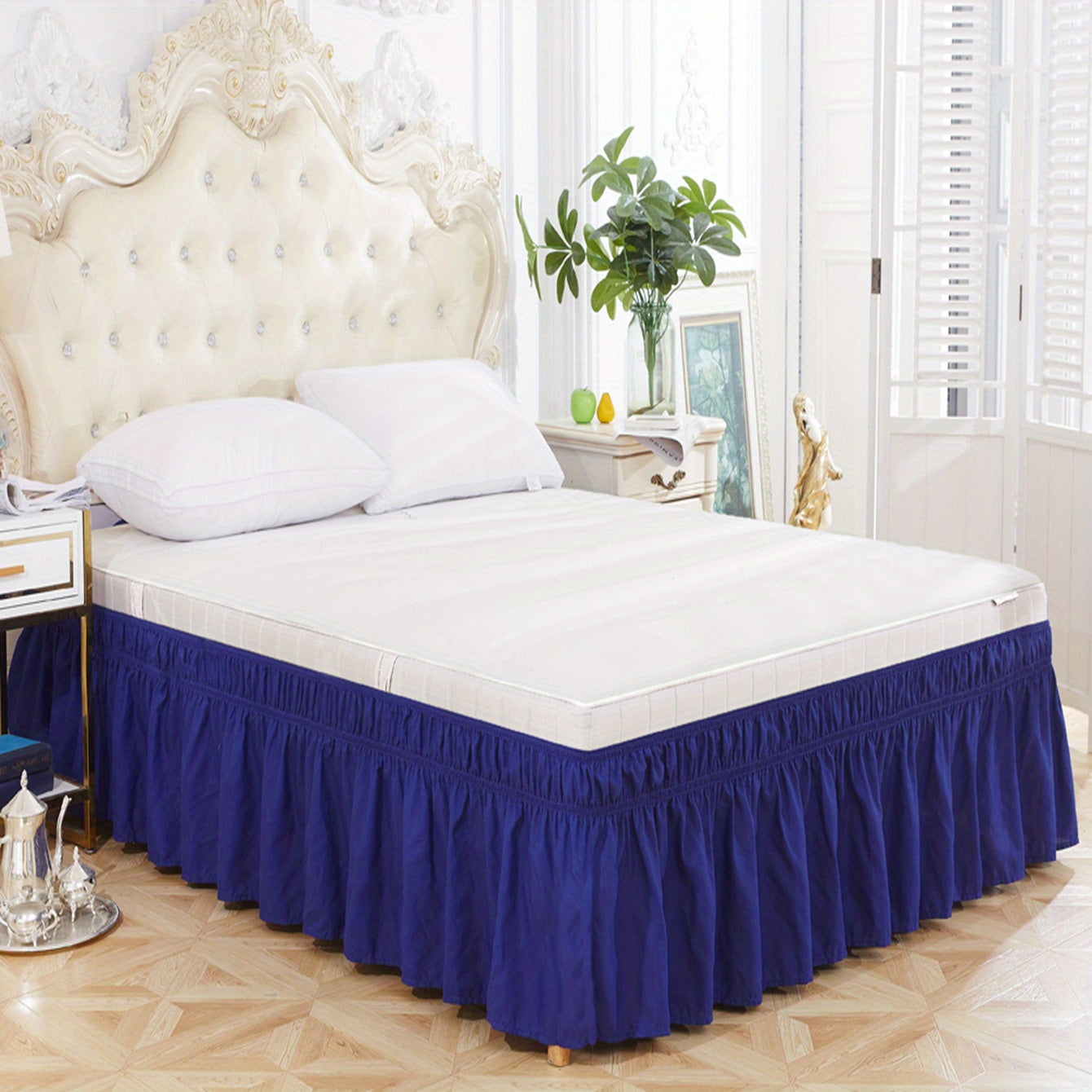 Elastic Bed Skirt in Pure Color, Soft Bedding Supplies, Lotus Leaf Edge Design for Comfortable and Durable Use in Bedroom or Guest Room. Skin-friendly Material.