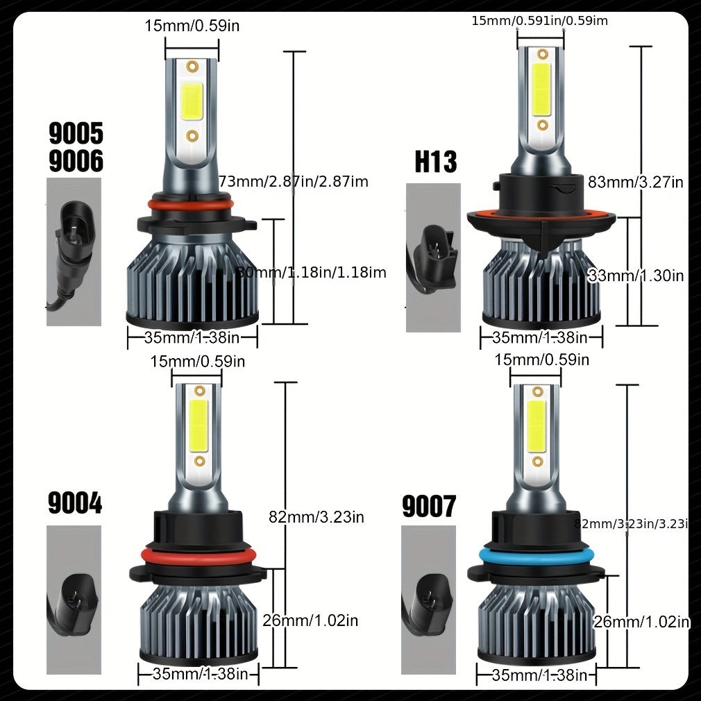 2pcs H4 LED Headlight Bulbs for Car, 40W, 12V, 6000K, Without Battery