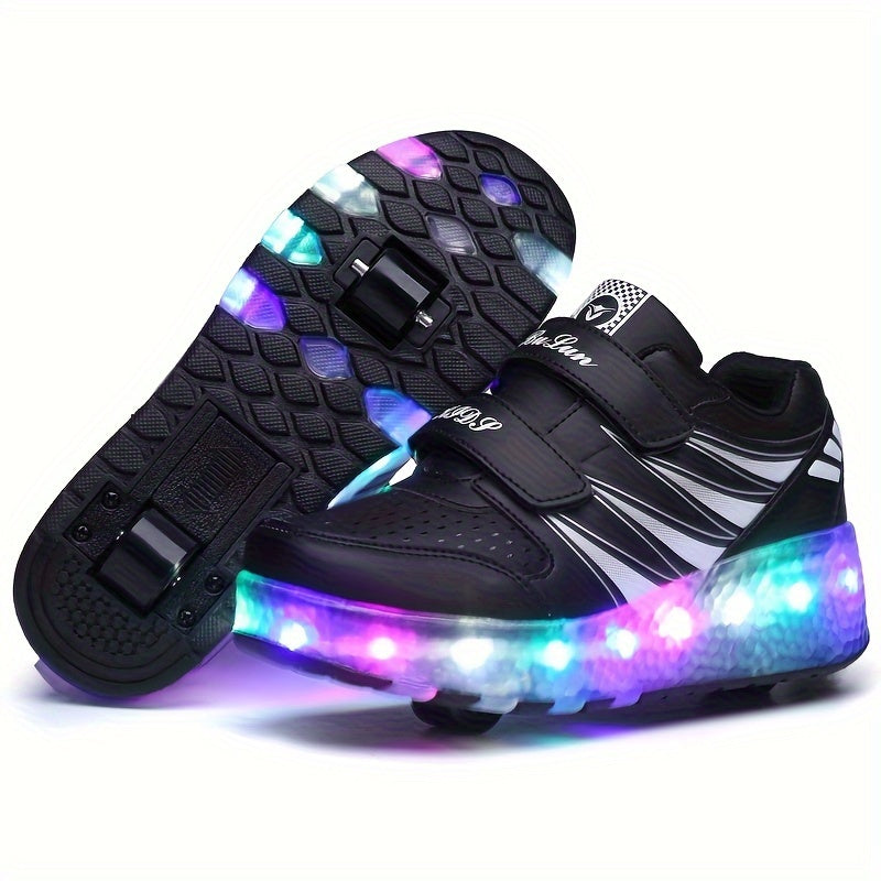 Trendy, breathable roller shoes with LED lights for kids, perfect for outdoor sports and skating.