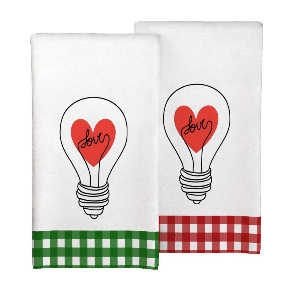 Valentine's Day Heart Bulb Design Kitchen Towels - Set of 2 | 45.72x66.04cm | Super Absorbent & Quick-Dry | Soft Polyester | Ideal for Kitchen, Bathroom & More | Great Gift | Decorative Towels | Machine Washable | Dish Towels