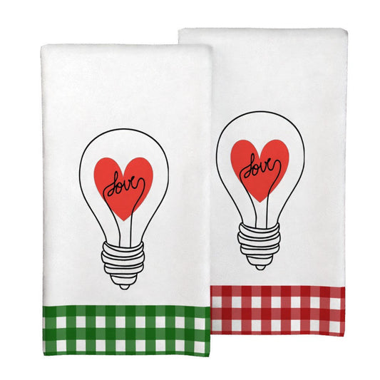 Valentine's Day Heart Bulb Design Kitchen Towels - Set of 2 | 45.72x66.04cm | Super Absorbent & Quick-Dry | Soft Polyester | Ideal for Kitchen, Bathroom & More | Great Gift | Decorative Towels | Machine Washable | Dish Towels