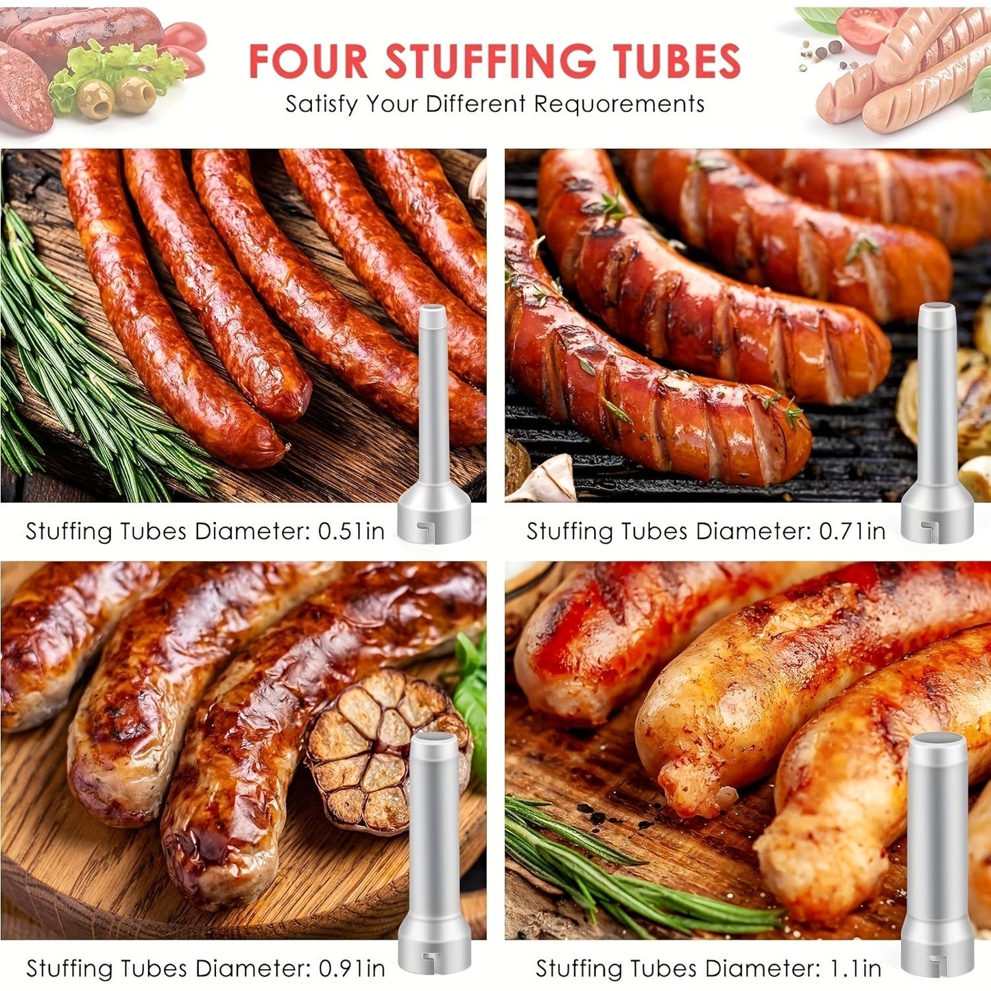 1 piece of Stainless Steel Sausage Syringe Machine with Stuffing Tubes, Manual Sausage Stuffer Filler, Hand Operated Salami Maker - Kitchen Tools and Accessories.