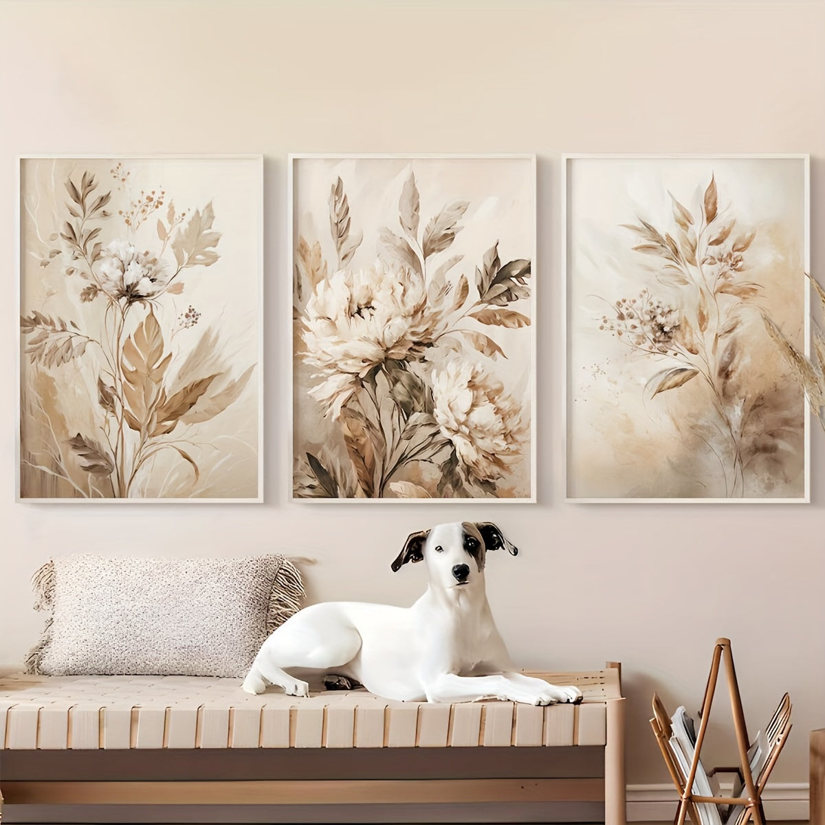 Set of 3 frameless floral canvas prints, perfect for home or office wall decor.