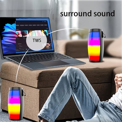 Portable wireless speaker with LED lights, USB rechargeable, TF card support for outdoor and car audio. Great gift idea.