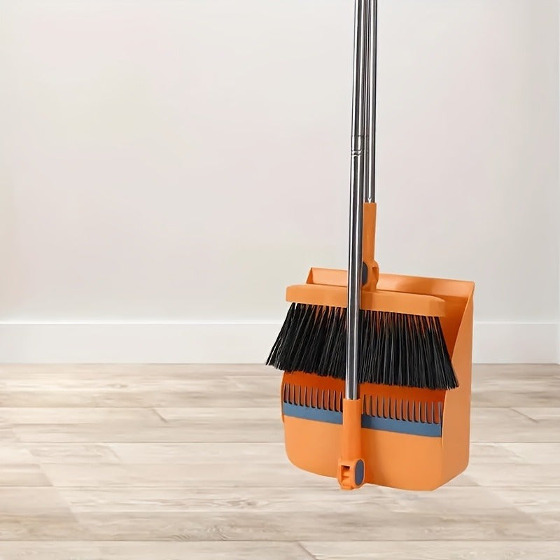 Get the ultimate cleaning combo with a 2-piece Broom & Dustpan Set featuring a stainless steel handle. This durable set has non-stick, soft bristles that effectively remove pet hair. Ideal for home, office, and dorm cleaning.