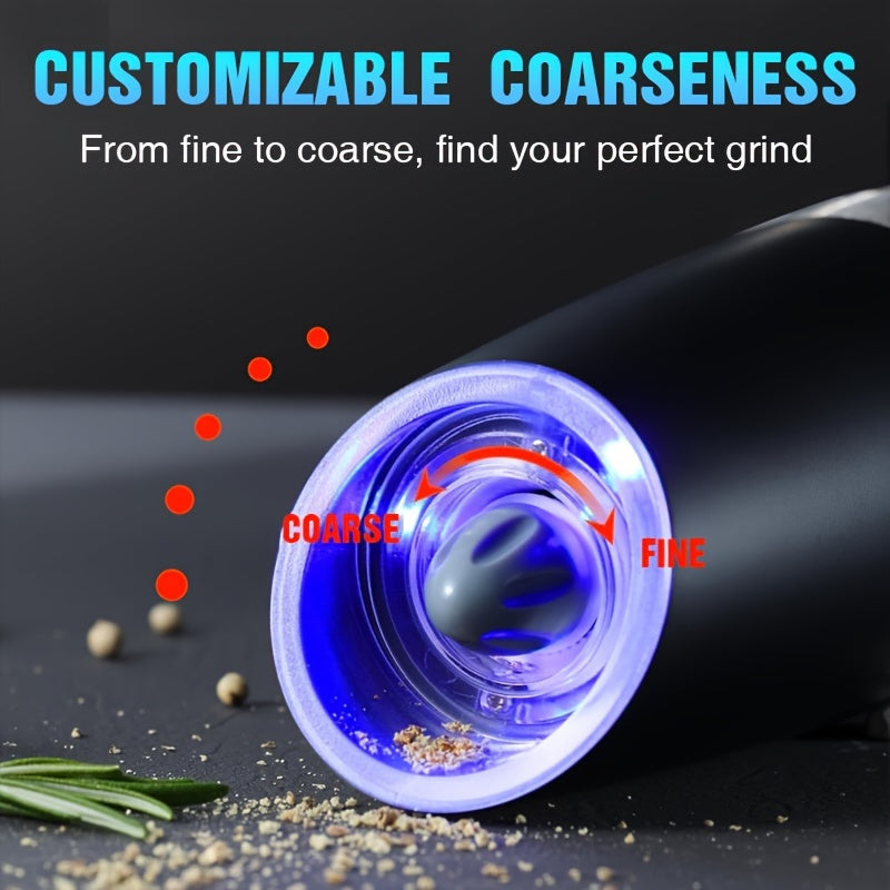 The Electric Salt and Pepper Grinder Set is a versatile kitchen tool that can grind either salt or pepper with adjustable coarseness. It is battery operated and features an LED light for easy use in low light settings. With its one-hand automatic