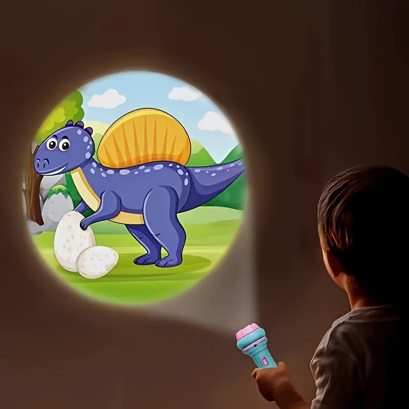 Flashlight projector with 32 patterns of dinosaurs, animals, ocean themes, fruits, and numbers - an educational bedtime toy for winter.