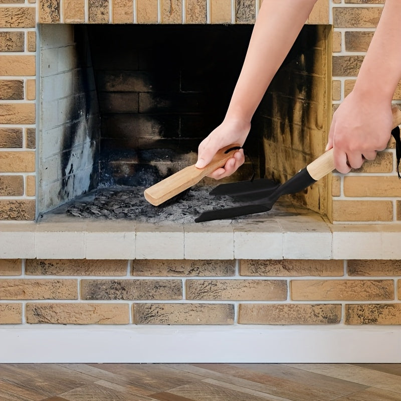 Set of durable fireplace cleaning tools, including an ash shovel, brush, wooden handle, and silicone gloves for safe and easy maintenance.