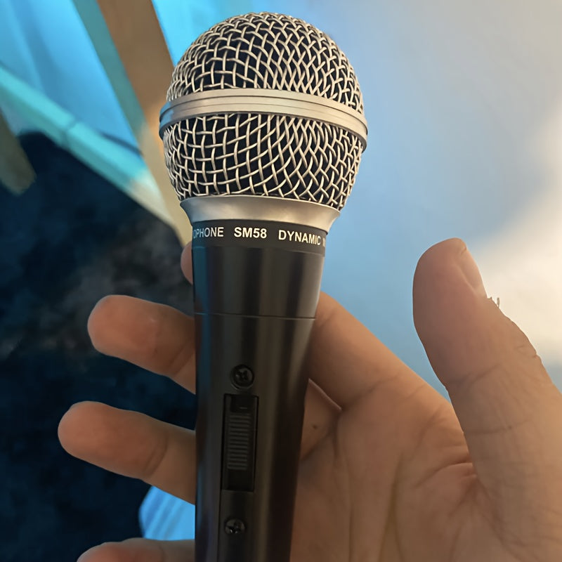 Professional SM58 Dynamic Vocal Microphone with Cardioid Wired Mic and 6.35mm Jack, DC Powered for Stage, Singing, Streaming, Video Conferencing, Gaming, and Karaoke - No Battery Needed.