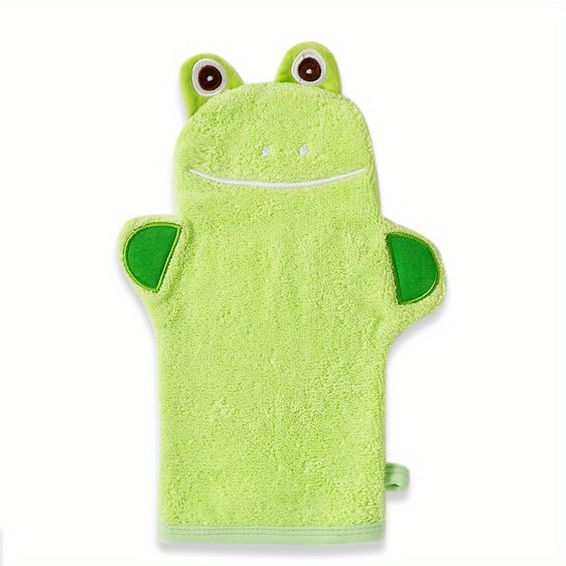 Set of Kids' Cartoon Bath Gloves, Children's Bath Towel with Animal Embroidery, Soft Rubbing Towel Shape