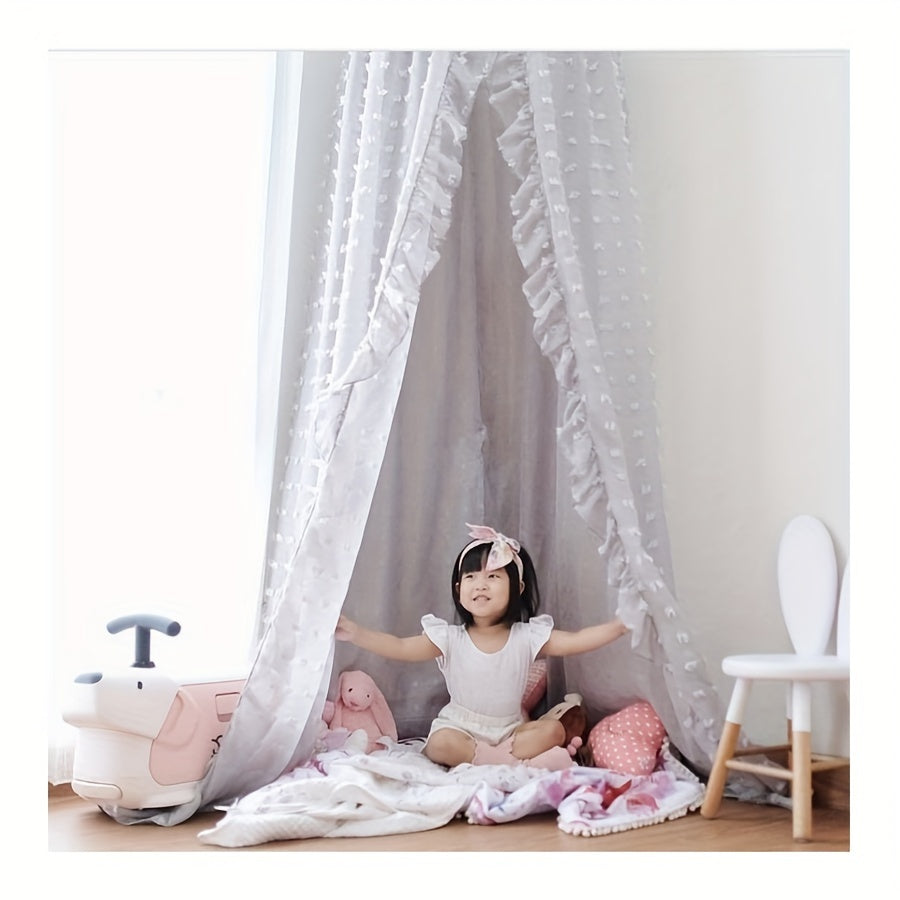 1pc Lace Crib Curtain Chiffon Mosquito Net Tent for Kids' Reading Nook or Crib Bed, Princess or Prince Round Dome Hanging Netting Curtains for Children's Bed.