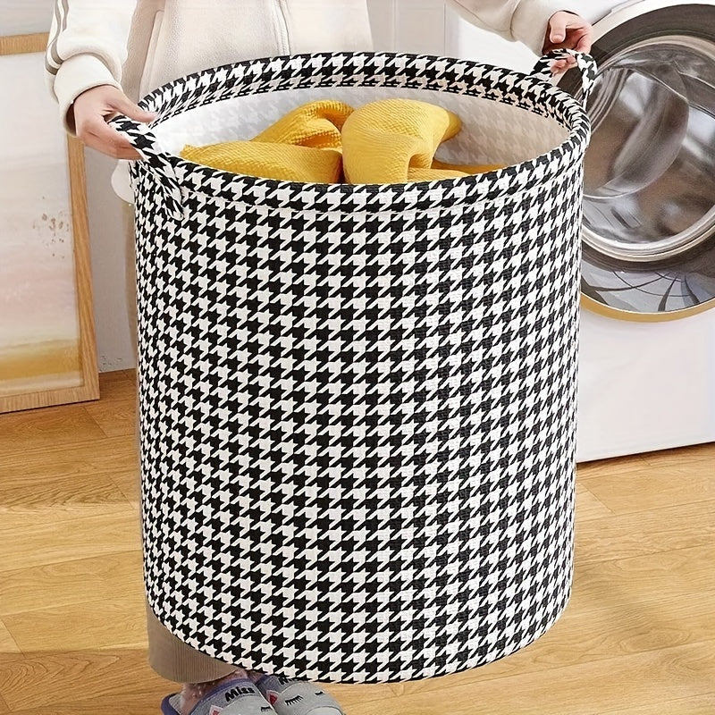 A sleek and practical laundry hamper, the Foldable Houndstooth Laundry Hamper is perfect for any home. This floor mount storage basket features convenient handles, making it easy to transport from room to room. Versatile enough to be used in the bedroom