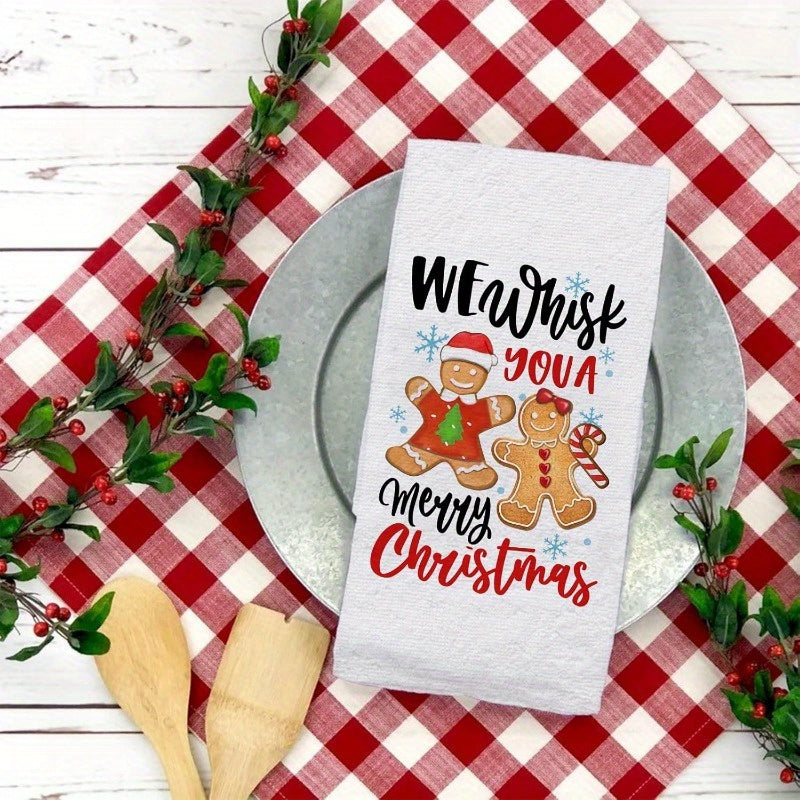 Get in the holiday spirit with this 2-piece set of kitchen towels, each measuring 18 by 66.04 cm. Embellished with charming Christmas themes, these towels are perfect for family gatherings and festive decorations. Add a touch of holiday charm to your