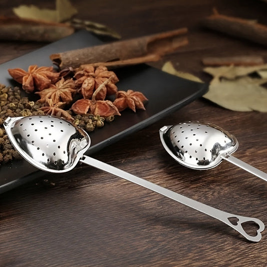 Heart-Shaped Stainless Steel Tea Infuser with Long Handle - Perfect for Green Tea, Herbs, and Spices - Reusable and Easy to Clean - Ideal for Culinary Precision and Tea Straining - Multi-Functional Kitchen Spoon.