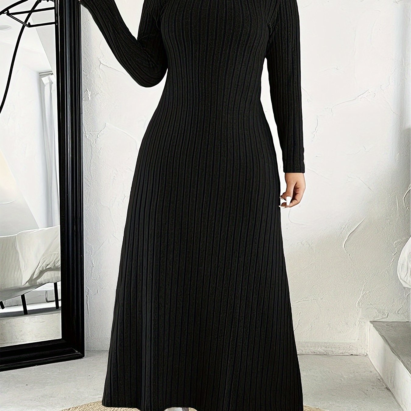 Ribbed mock neck dress, perfect for fall & winter, in plus sizes