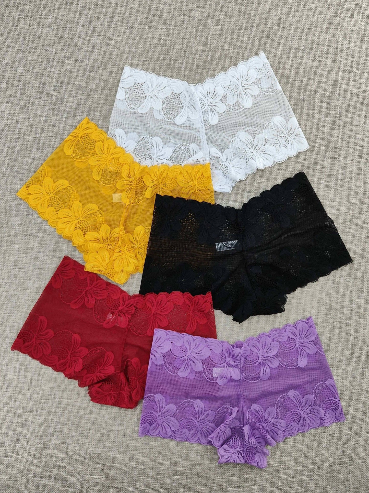 5 Women's Lace Boyshort Panties - Comfortable, Non-See-Through Nylon Blend Underwear