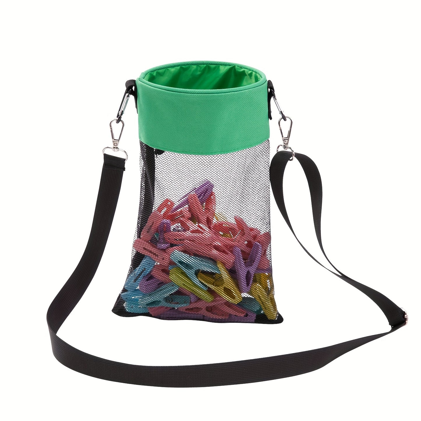 1pc Hanging Mesh Clothespin Storage Bag, Outdoor Organizer with Drawstring, Ideal for Laundry and Home Organization.