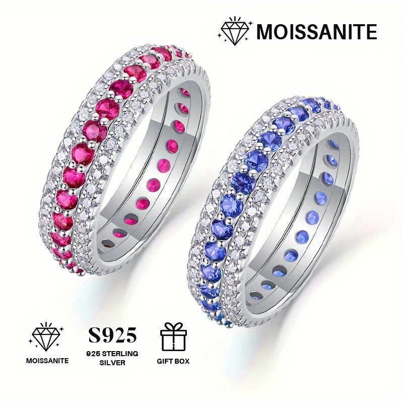 925 pure silver plated with 18K Gold, this Moissanite ring features laboratory-cultivated emerald, ruby, and sapphire. Perfect for both men and women, it is ideal for a variety of occasions including banquets, parties, official events, festivals