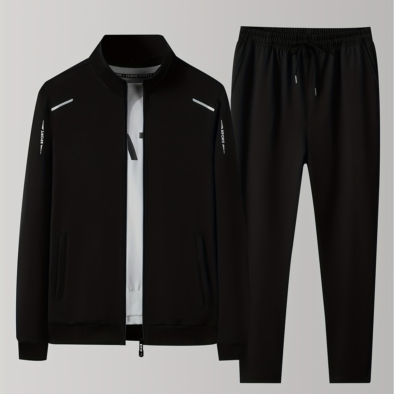 Men's Long Sleeve Jacket + Pants Set with Letters & Stripe, Versatile for All Seasons