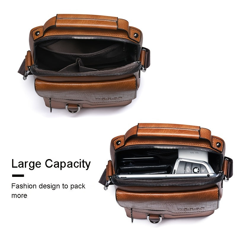 Men's genuine leather crossbody bag, vintage handbag for business purposes.