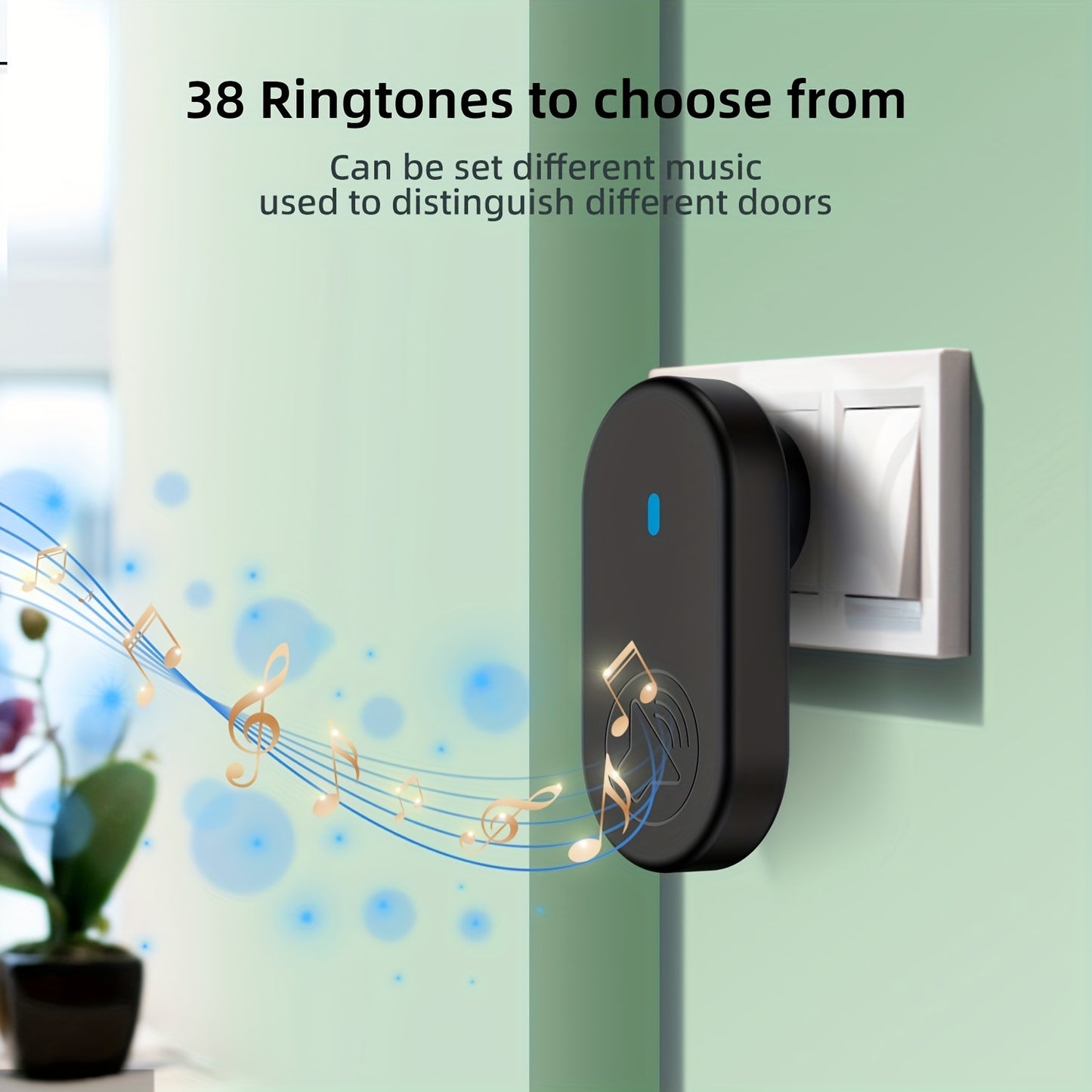 Wireless Doorbell Set with LED Display - 320.04m Range, 5 Volume Levels, 38 Ringing Loudness, Easy Installation & Setup, Black, European Plug, 110V-240V Compatibility, Home Entry System