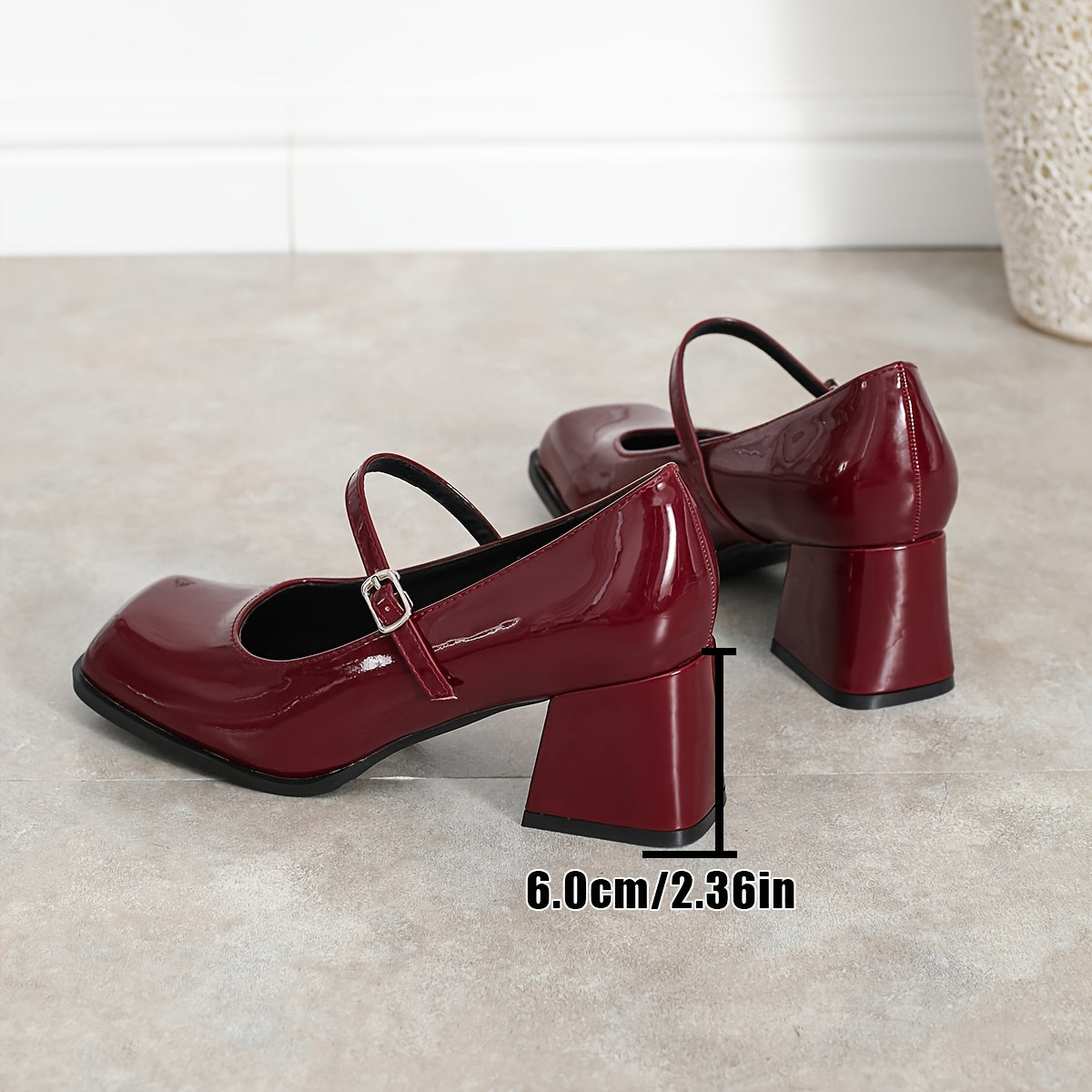 Women's Mary Jane shoes with square toe block heel, elegant and versatile style for all seasons. Made with man-made materials.