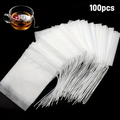 Disposable Corn Fiber Tea Bags with Drawstring, 100 Pieces - Food-Safe Pouches for Loose Leaf Tea Filtration