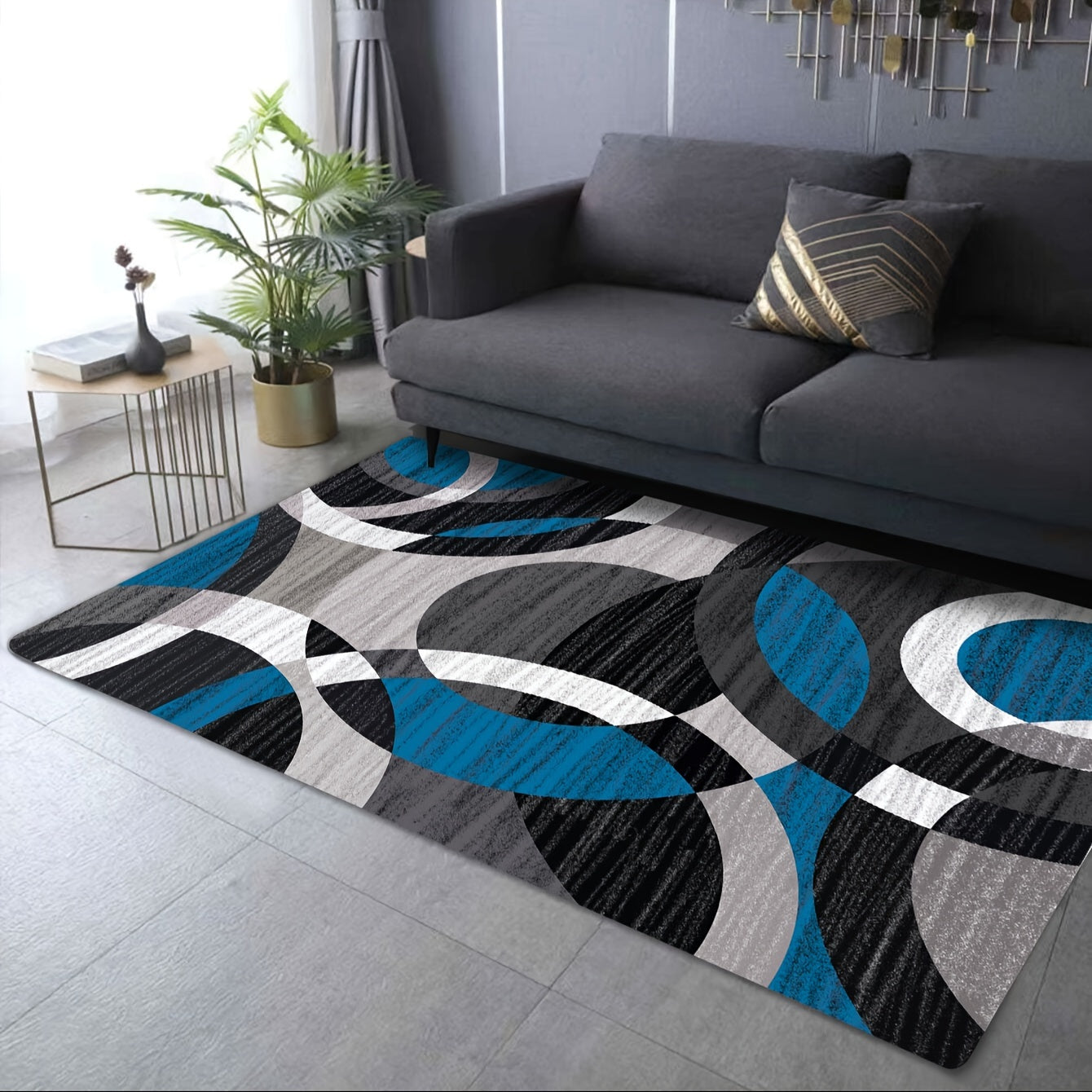 Modern Geometric Print Non-Slip Floor Mat - Perfect for Living Room, Bedroom, Entrance - Easy to Clean Polyester, Stain-Resistant - Adds Artistic Touch to Home Decor, Living Room Rugs