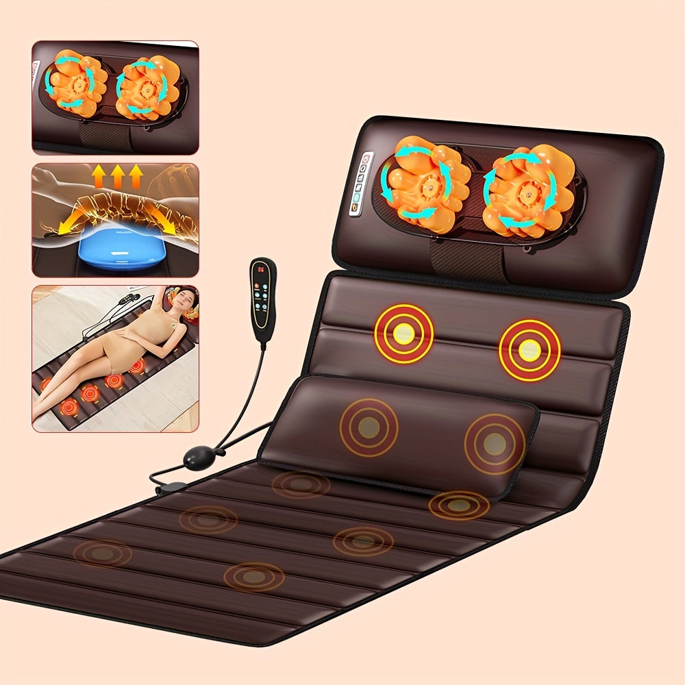 HOMEMASSA Full Body Massage Mat with 10 Vibrating Nodes, Adjustable Pillows, Infrared Heat. Ergonomic Design for Neck and Back Relaxation, Includes Storage Box.