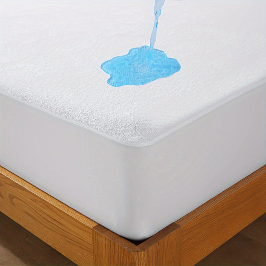 Protect your mattress with the 1pc Ultra-Soft and Breathable Microfiber Terry Mattress Protector. It features a 100% Waterproof and Noiseless TPU Layer, a Knit Fitted Sheet with Deep Pockets, and is Easy Care and Machine Washable. Perfect for Hotel and