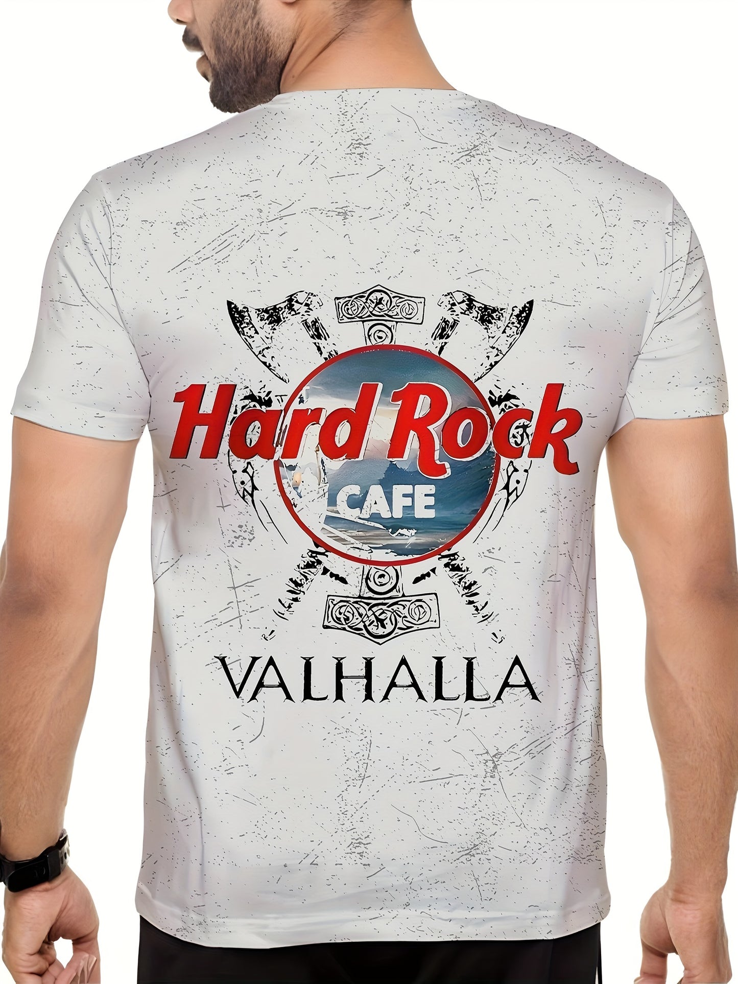 Valhalla Print Men's Crew Neck Plus Size T-shirt, Lightweight Tee for Summer Wear