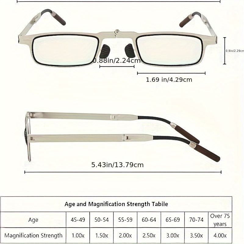 Compact folding reading glasses with smartphone attachment - ultra-thin metal frame, anti-blue light HD lenses, portable and durable for men and women. Features minimalist design, durable