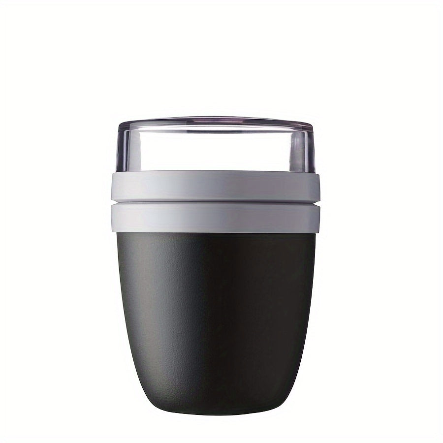 23.6oz portable breakfast cup with lid for on-the-go meals. Features oatmeal and yogurt divider, ideal for salad, cereal, or oatmeal lunches. 700ml capacity.