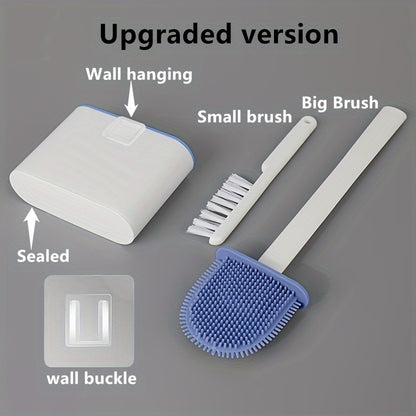 1 set of 2 toilet brushes and a sealed toilet seat box, wall-mounted with a long handle and silicone soft brush head for multi-functional use in households.