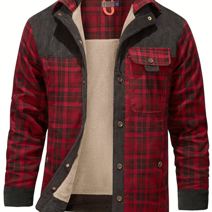 Casual polyester plaid jacket for men, perfect for Fall/Winter weekends.