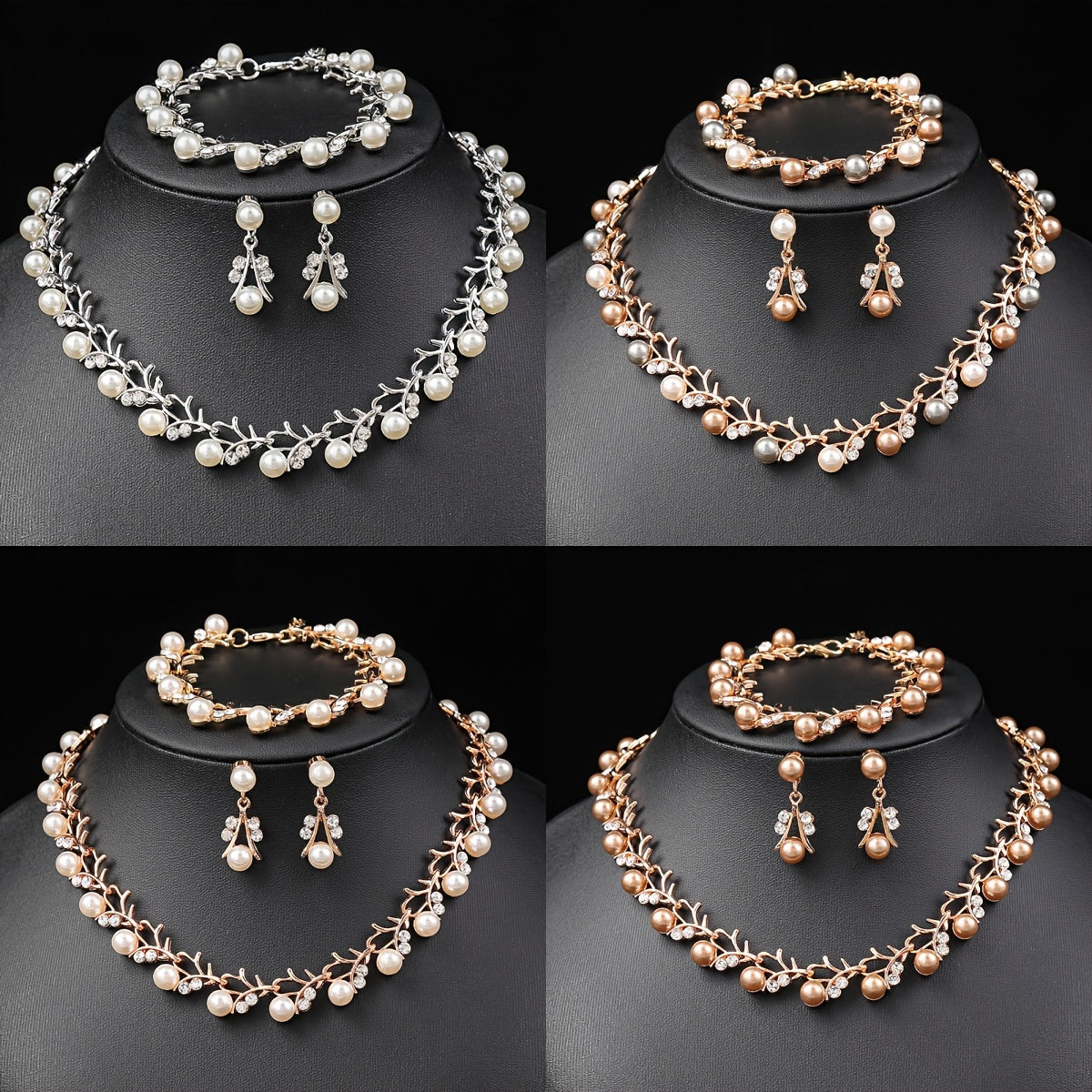 Stylish 4-Piece Jewelry Set for Women - Featuring Faux Pearl Details, Silver-Plated Necklace, Bracelet, and Earrings - Ideal for Weddings, Parties, and Festivals