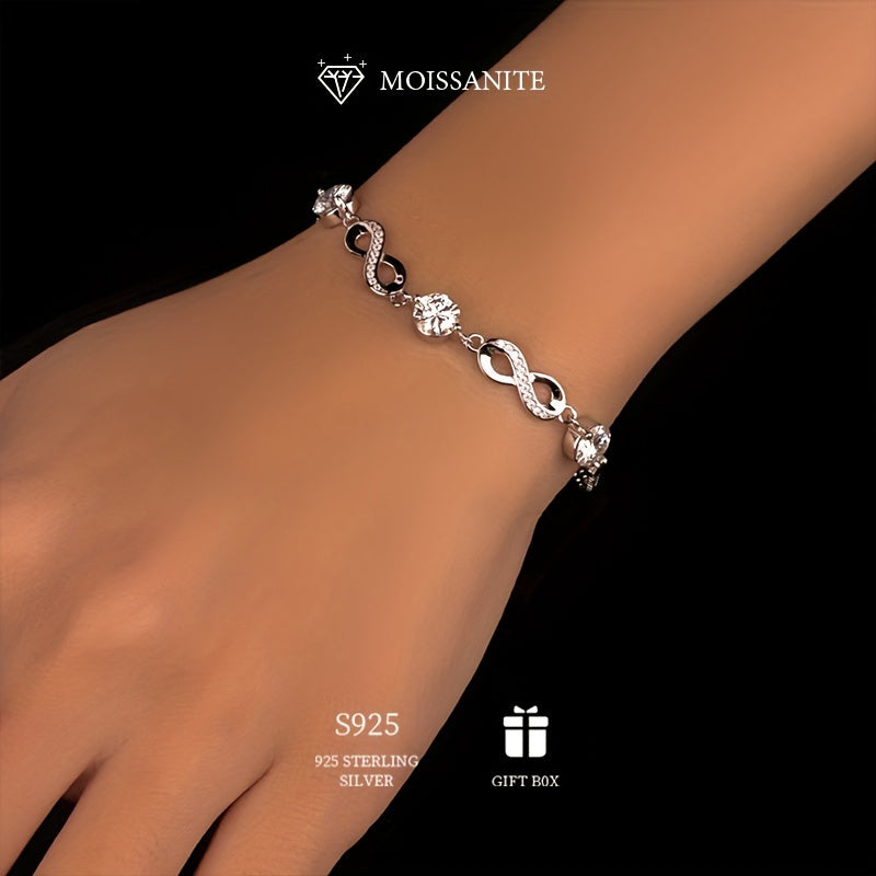 Stylish Bohemian 925 Sterling Silver Moissanite Infinity Link Bracelet for Women, Featuring Hypoallergenic 3ct Total Weight. Perfect for Engagement, Wedding, Bridal Jewelry. A Fashionable Accessory for All Seasons, Great for Daily Wear or Special