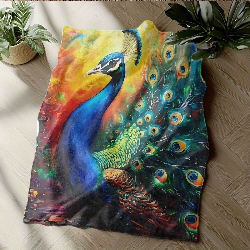 Stay cozy all year round with this versatile Peacock Print Flannel Throw Blanket. Perfect for those with allergies, this hand washable blanket features a stunning woven digital print that can be used in any season. Ideal for adding a touch of style to