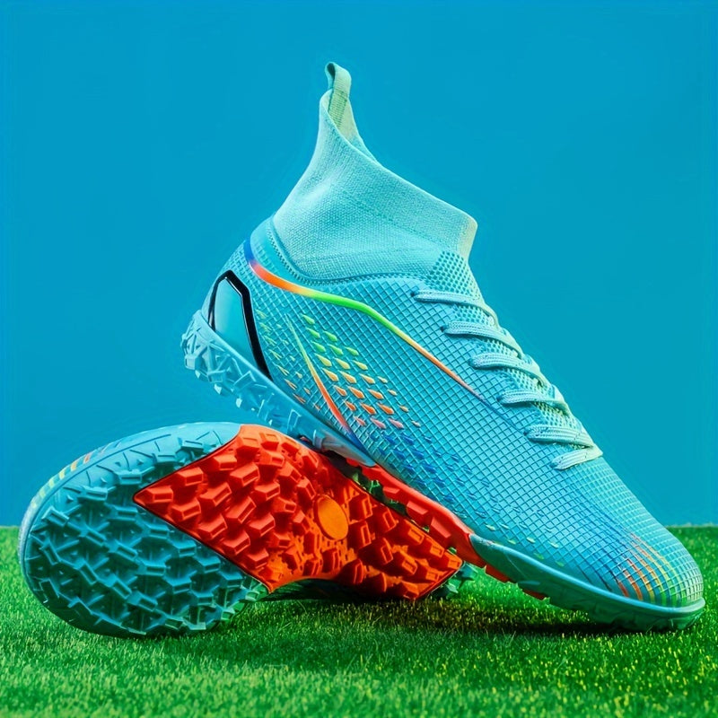 Professional high-top soccer cleats for training and competition, made from breathable PU material suitable for all seasons.