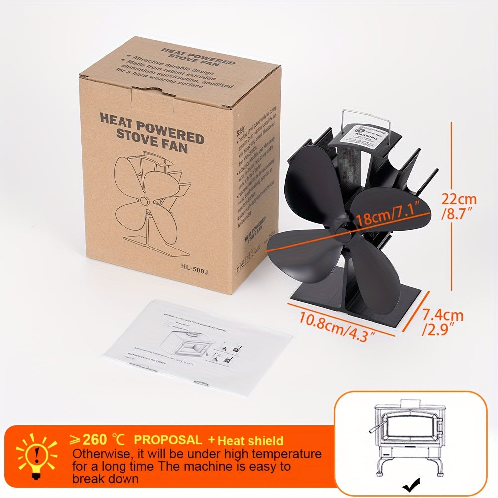 Get the EcoPulse 4-Blade Aluminum Heat Powered Fireplace Fan for Wood Stove - No Electricity Required, operates quietly, distributes heat efficiently, and comes with various components for easy portability.