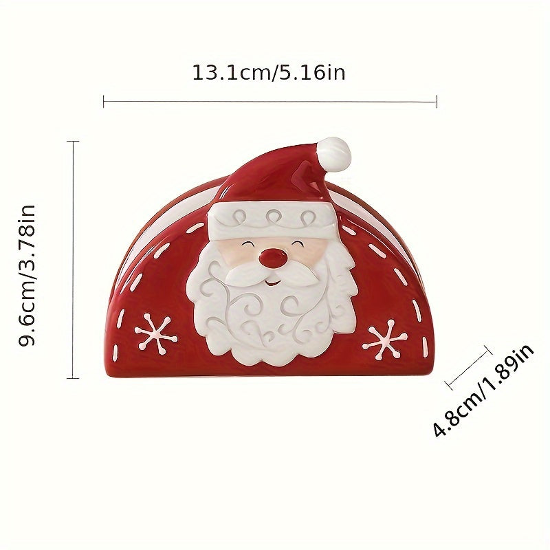 Festive Christmas Santa Claus Ceramic Napkin Holder - Adds Cheer to Your Tabletop with Embossed Cartoon Holiday Design, Perfect for Holding Paper Tissues