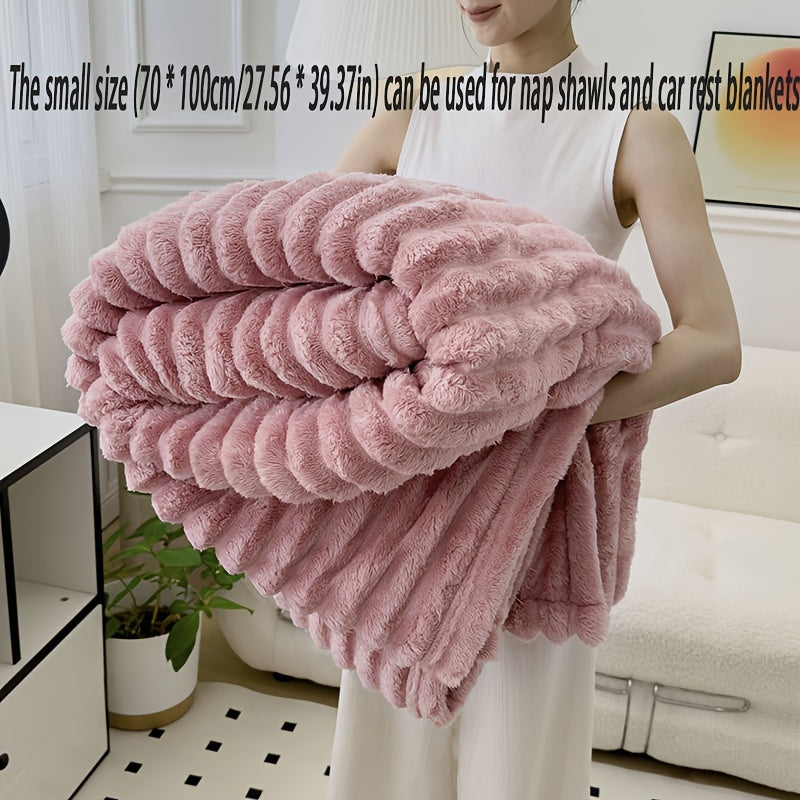 Bohemian Style White Rabbit Fur Imitation Shawl Blanket - Luxuriously Soft and Warm, Perfect for All Seasons. Made of 100% Polyester, 350-400 gsm Knit Fabric for Easy Care. Great for Sofa, Bed, Office, or Travel. A Versatile and Thoughtful Gift for Any