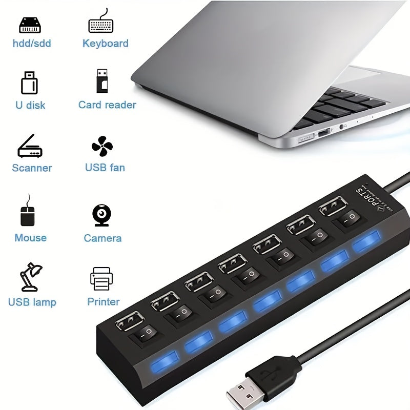 VVIA 4/7-Port USB 2.0 Hub with Independent Switch, Compatible with Tablets, 5V Power Mode, LED Indicators for PC