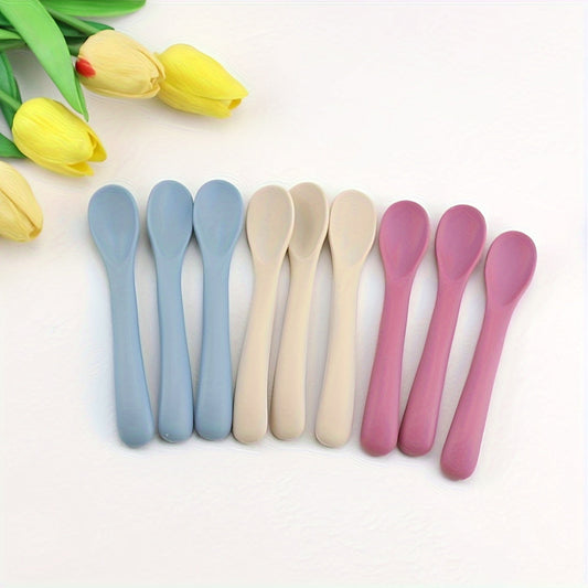 Soft-tip Silicone Feeding Spoons Set for Infants and Toddlers, Includes 3 Pieces, Ideal for First Stage Training, Safe for Dishwasher, Suitable for Ages 0-3 Years - Designed to be Gentle on Gums.