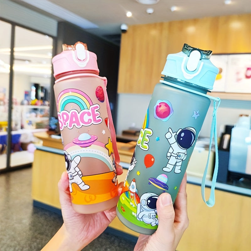 Space-themed astronaut water bottle with straw, lightweight, PVC-free, ideal for outdoor activities and back-to-school gift.