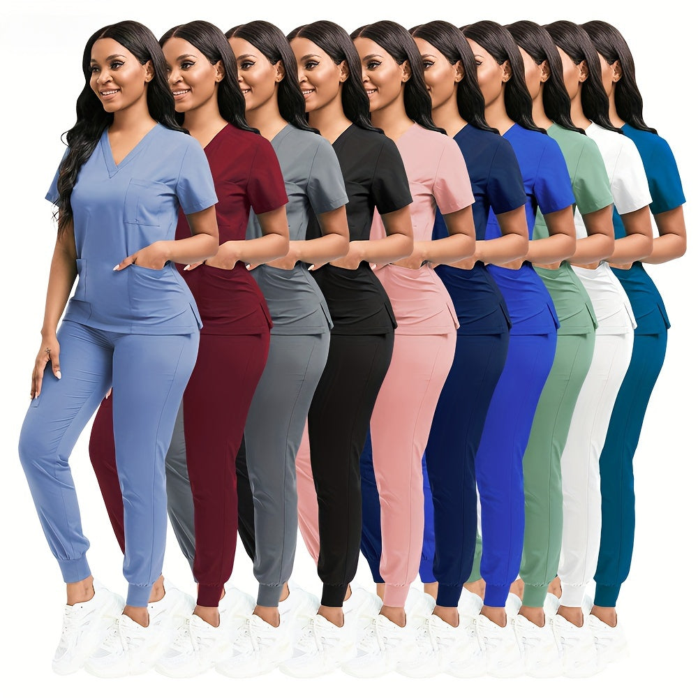 High-quality women's polyester scrubs with patch pocket for nurse uniform, ideal for beauty spa or veterinary dentistry. Professional nurse apparel and accessories for work.