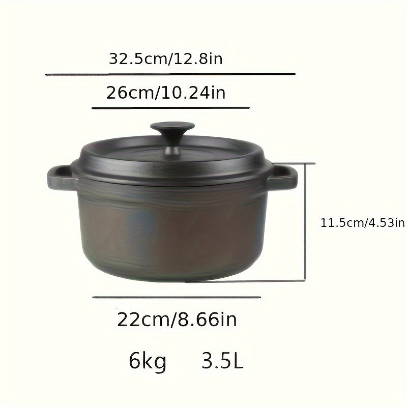 Heavy-duty Cast Iron Stew Pot featuring Two Handles - Durable, Non-Stick, No Coating Necessary for All-Purpose Cooking